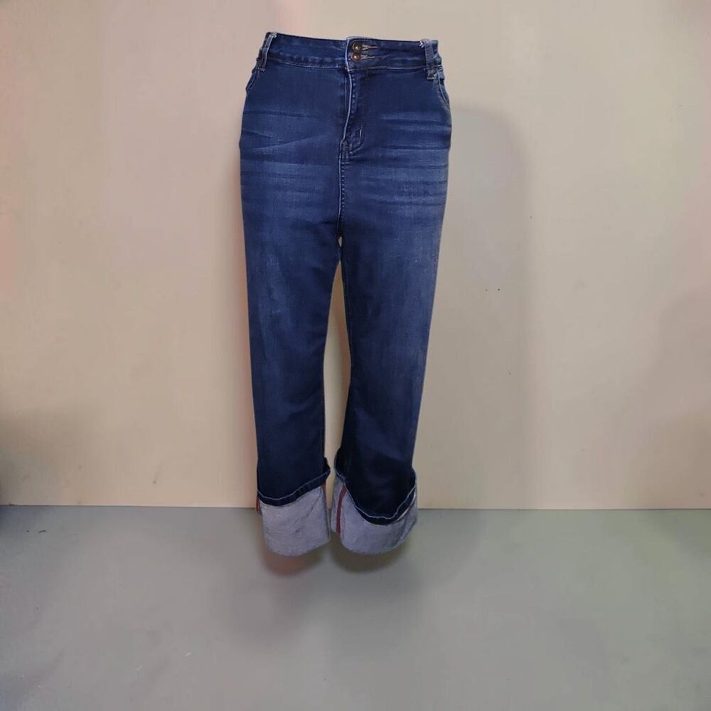 Suzanne Betro Jeans sz 18 Wide Crop High Water Red Stitch - Picture 1 of 11